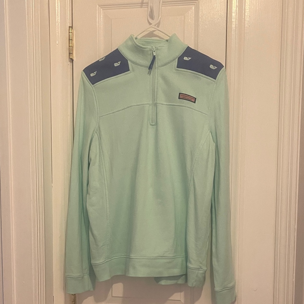 Vineyard Vines Mint Green Pullover with dark blue Shoulder Yokes
